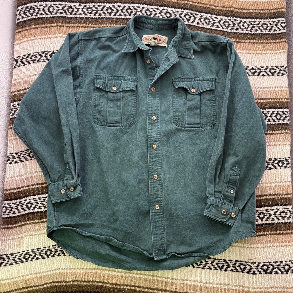 Men's Vintage 90's Moose Creek Dark Green Cotton Flannel Long Sleeve Shirt Sz XL